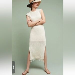 Anthropologie knit Sleeveless Knit midi Dress cream xs